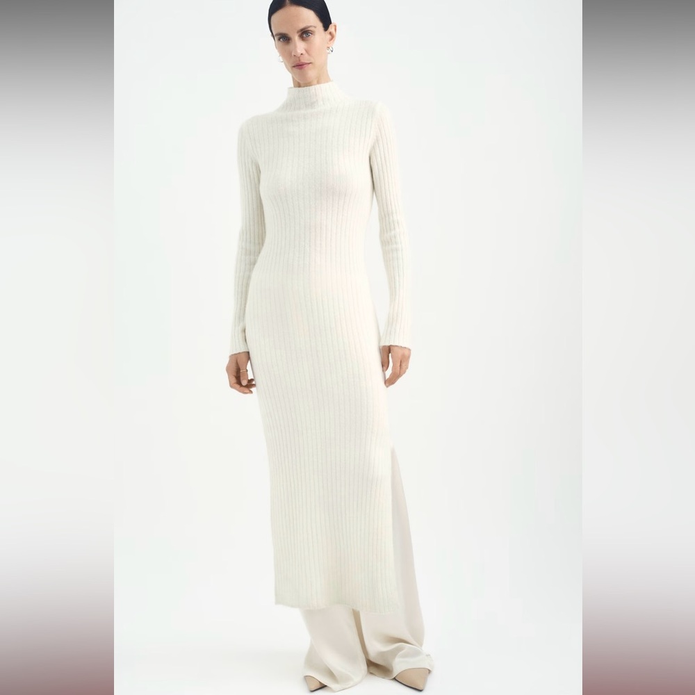 Mango Ribbed Knit Dress With Opening